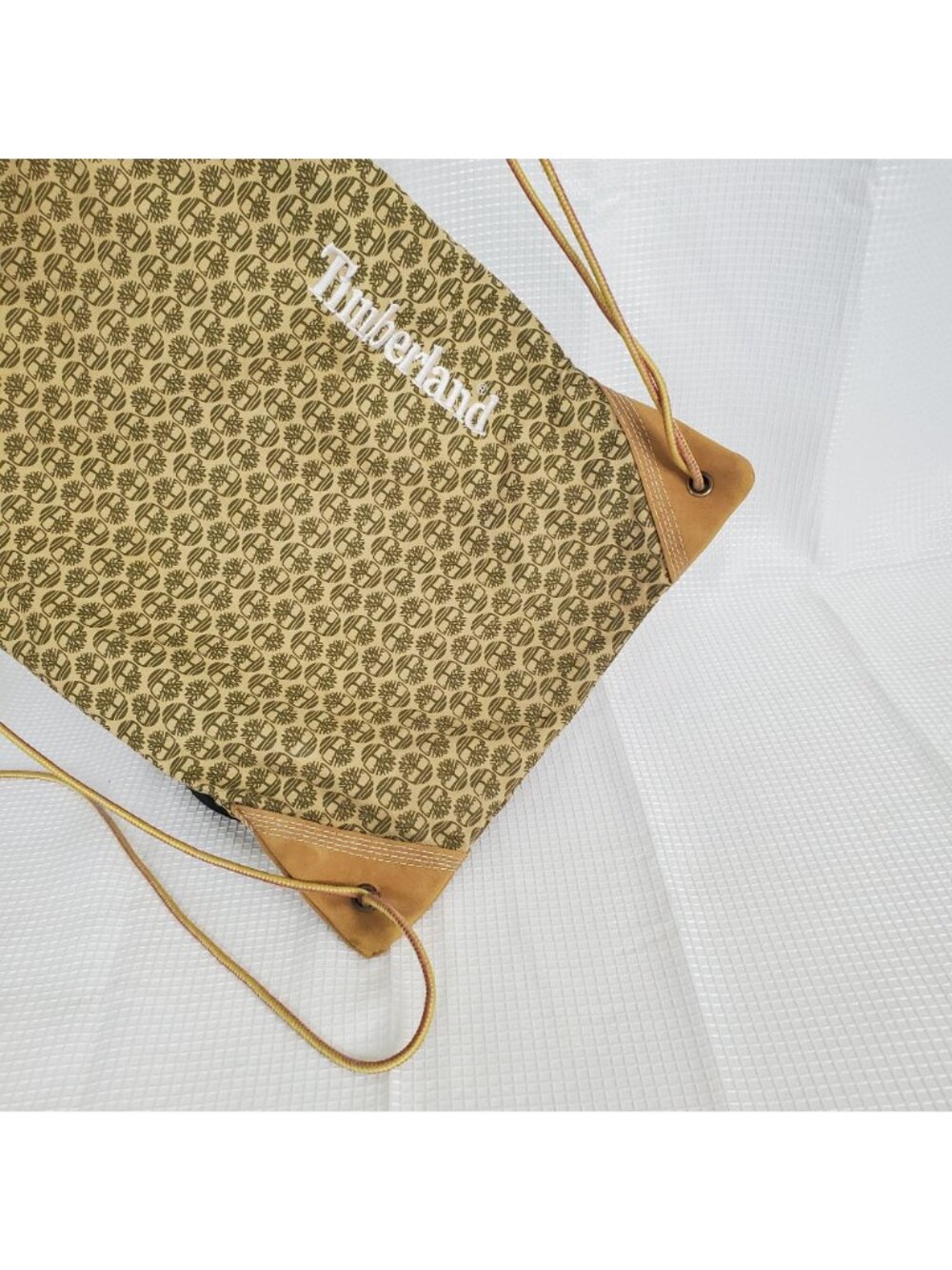 Timberland Cinch Bag Sack Duffel Pull String Canvas Drawstring Carry All Logo - Picture 3 of 9